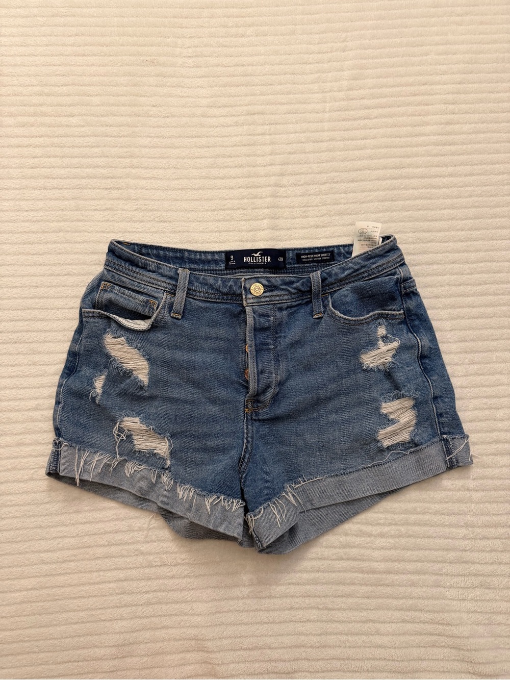 Hollister Mid-Blue Distressed Denim Cutoff Shorts